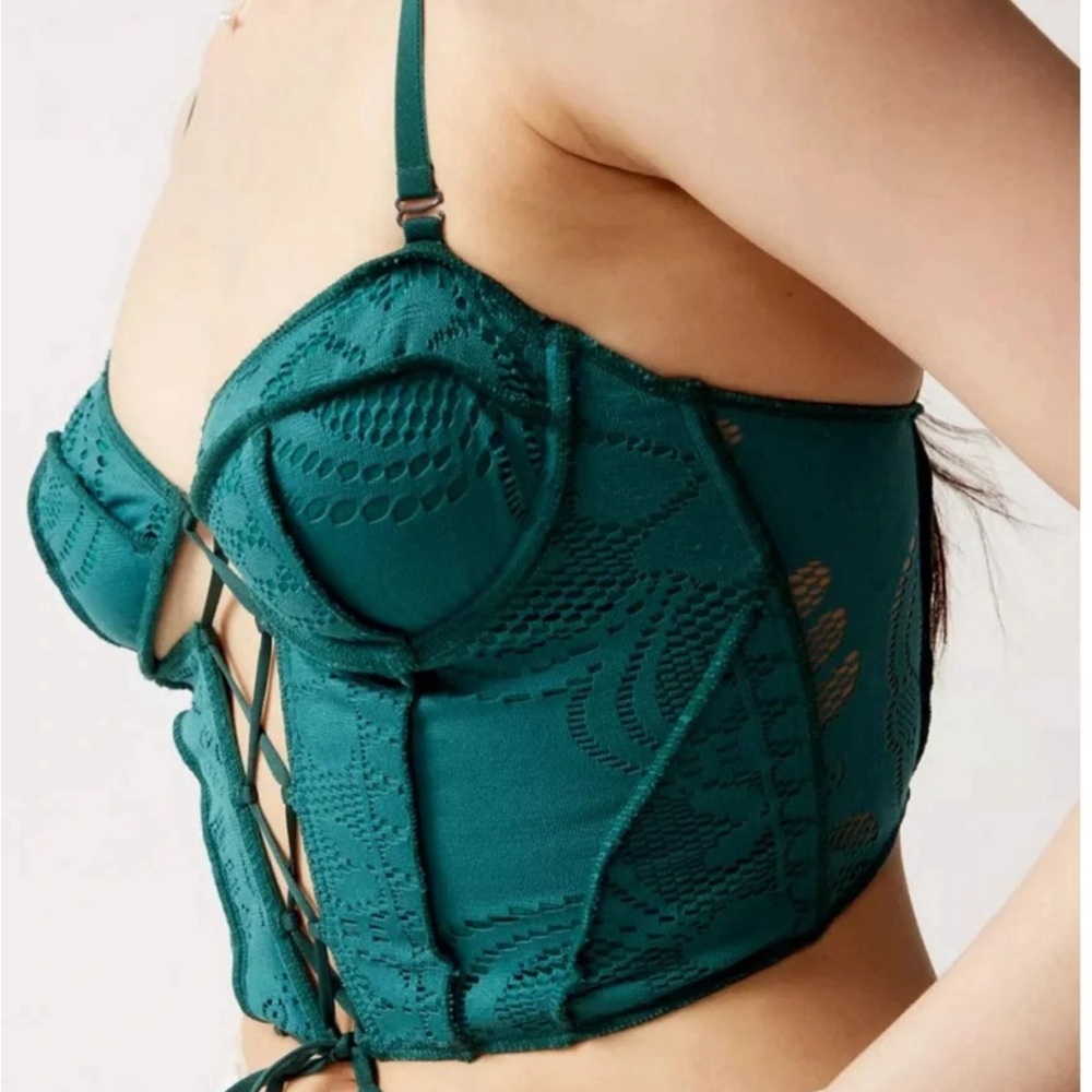 Teal Out from Under Lacey Corset Top ~ Urban Outfiters (M) - Picture 2 of 3